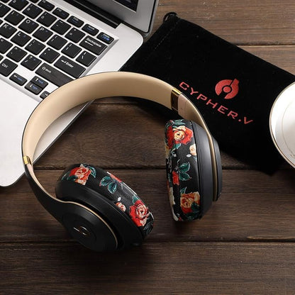 Replacement Ear Cushion Pads Cover Compatible with Beats Studio 2.0 and Studio 3.0 Over Ear Headphones only by Dr.DRE-1 Pair(Floral Black) - color: Floral Black