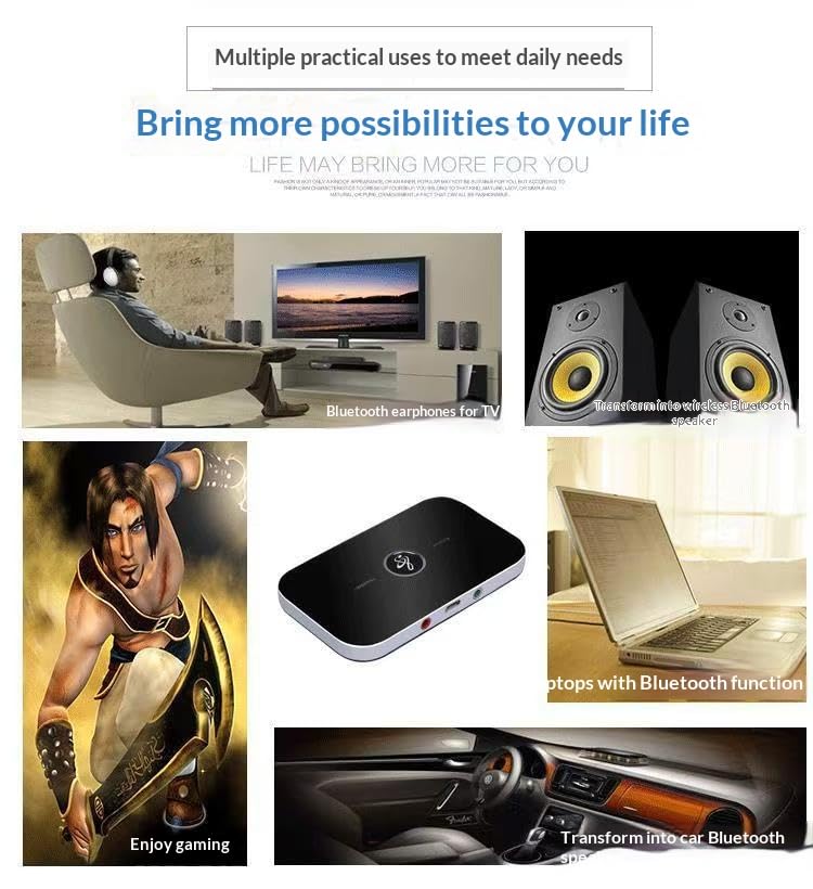 Bluetooth 5.0 AUX Adapter, 2-in-1 Transmitter and Receiver, 3.5mm Wireless Audio Adapter for Car, Home Stereo, Headphones, TV