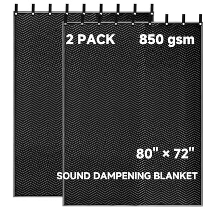 2Pcs Sound Dampening Blanket 80"x72" 850GSM, Heavy Duty Acoustic Absorption for Studio - size: 72 x 80 inch