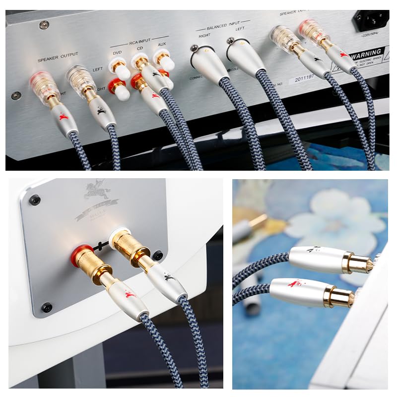 14AWG Audiophile Speaker Cable with 4mm Banana Plugs, Double-Shielded & Cotton-Braided for Home Theater, Stereo Amplifier and Hi-Fi Speakers (9.84ft/3m) - color: Speaker Cable-2PCS, size: 9.8FT/3M