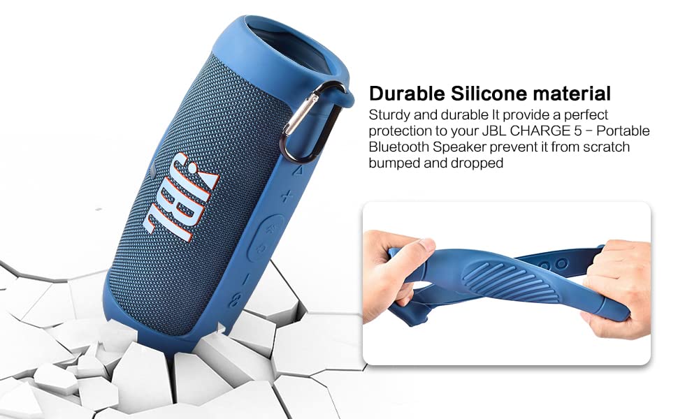 Silicone Case Cover for JBL Charge 5 Waterproof Portable Bluetooth Speaker, Travel Carrying Protective Gel Soft Skin, Waterproof Rubber Pouch with Shoulder Strap and Carabiner - Blue - color: Blue
