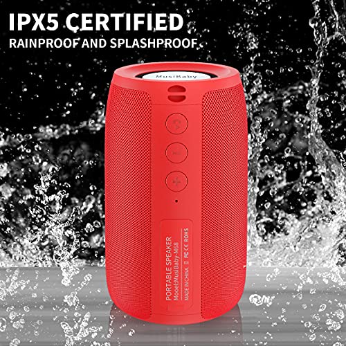 Musibaby M68 Small Rechargeable Speaker, Dual Pairing, Red | Portable, small and compact with USB playback, AUX input, FM radio, TF card playback, up to 24H and dual pairing. - color: Pure Red