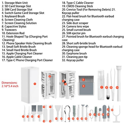[32-in-1 Cleaning Kit] 32-in-1 Cleaning Kit | Includes Brushes for Computer Keyboards, Earphones, iPads, Phones, and Cameras