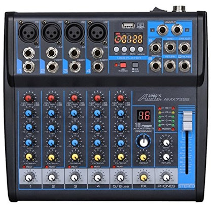 Audio2000'S AMX7322 Six-Channel Audio Mixer with USB Interface, DSP Processor, and Phontom Power - style: 6-Channel Mixer with Bluetooth & Sound Effect