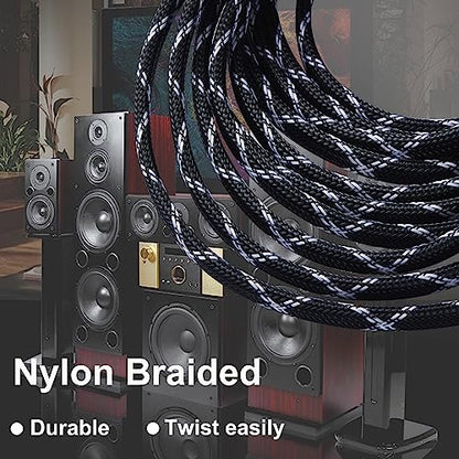 12AWG Speaker Cable (3 Feet), 1 Pack Premium Heavy Duty Braided Speaker Wire with Dual Gold Plated Banana Plug in-Wall CL2 Rated, Oxygen-Free Copper (Black) - color: Black