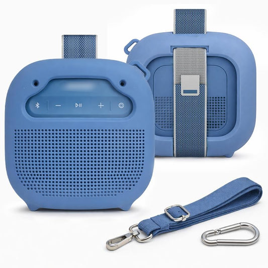 Protective Silicone case for Bose New SoundLink Micro Portable Bluetooth Speaker (2nd Gen) -Anti-Slip Silicone Cover with Stand Feet,Carabiner & Adjustable Neck Strap (Blue Dusk) - color: Blue Dusk