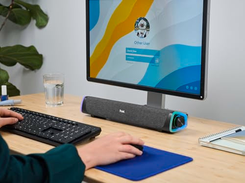 Trust Liro Soundbar PC Speaker, 12 W, Stereo Computer Boxes, Black | RGB LED Lighting, Jack 3.5 mm AUX, USB Operation Sound Bar for PC Laptop Desktop Tablet Smartphone TV - style: soundbar