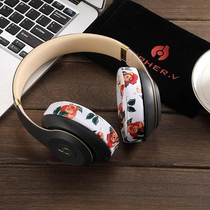 Replacement Ear Cushion Pads Cover Compatible with Beats Studio 2.0 and Studio 3.0 Over Ear Headphones 1 Pair(Floral White) - color: Floral White