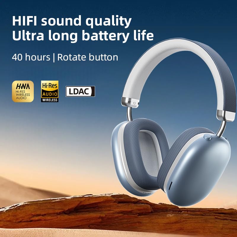 BT1638 Over-Ear Wireless Headphones, Premium Padded Headband, Champagne USB-C Charging, Bluetooth Headphones， Long Endurance Flight of up to 40 Hours，Fashionable and Colorful (Blue) - color: Blue