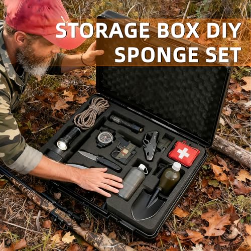 hard case with foam - waterproof travel case for microphone and gear, shockproof hard shell storage box with customizable foam, 19x16x4.5 inches, ideal for home, camping and outdoor use