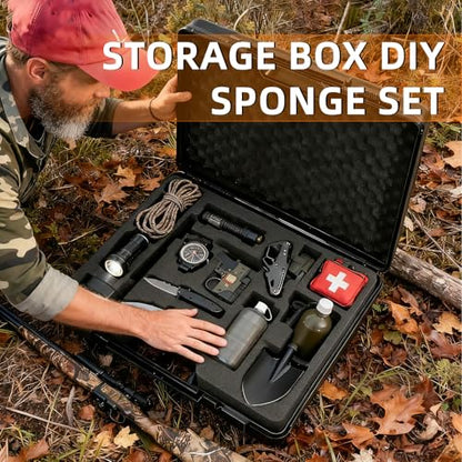 hard case with foam - waterproof travel case for microphone and gear, shockproof hard shell storage box with customizable foam, 19x16x4.5 inches, ideal for home, camping and outdoor use