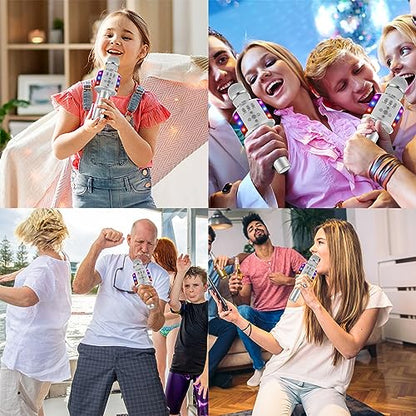 BONAOK Karaoke Microphone for Kids & Adults - Bluetooth Microphones Singing Mic with Disco Lights, Echo Effect, Built-in Speaker Portable Karaoke Player for Party Travel Gifts Q78(Silver) - color: Silver