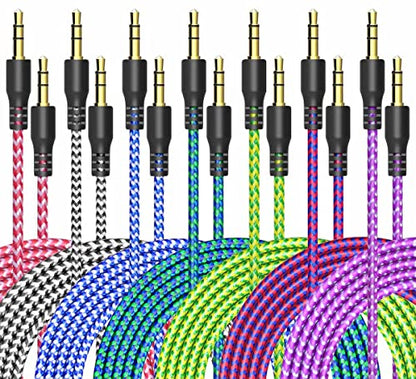 AUX Cord for Car, 7 Pack 3.5mm Auxiliary Audio Cable, Stereo AUX Cable with Flexible Nylon Braided Cords for Car iPad iPhone Samsung Galaxy Google Pixel Tablet PC Headphone Speaker Mic