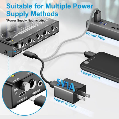 LZSIG Mini Audio Mixer, Ultra Low-Noise, 4-Channel, 4 IN 1 OUT | Stereo Line Mixer for Sub-Mixing, 1/4" & 1/8" TS & TRS Output and Input for Electronic Drum, Guitars, Bass, Keyboards