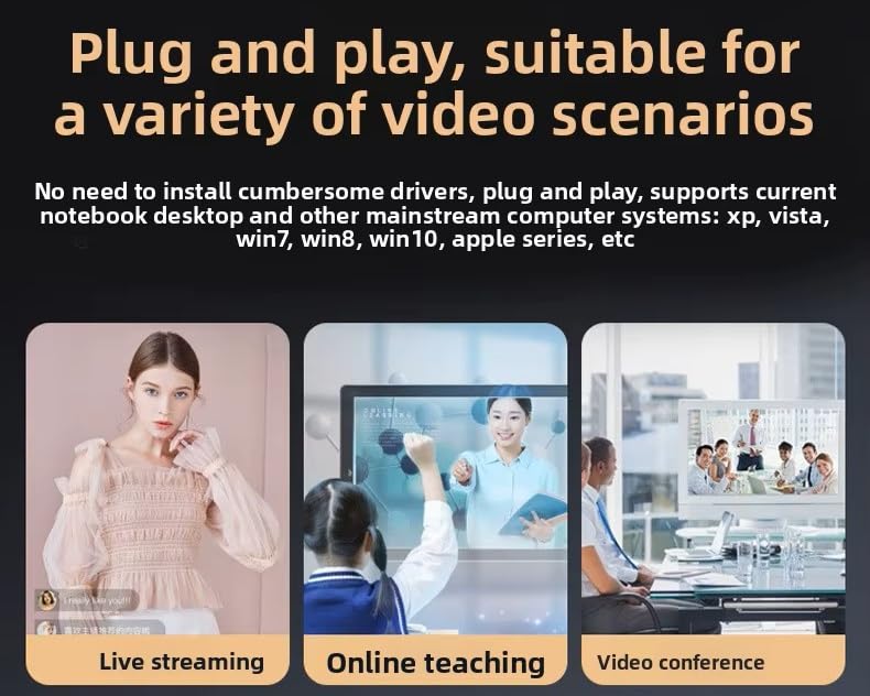 FHD 4K Webcam with AutoFocus, USB Desktop Camera, Black Webcam, Built-in Microphone for Video Conferencing, Online Meetings, Universal Tripod-Ready Clip fits laptops and LCD Monitors.