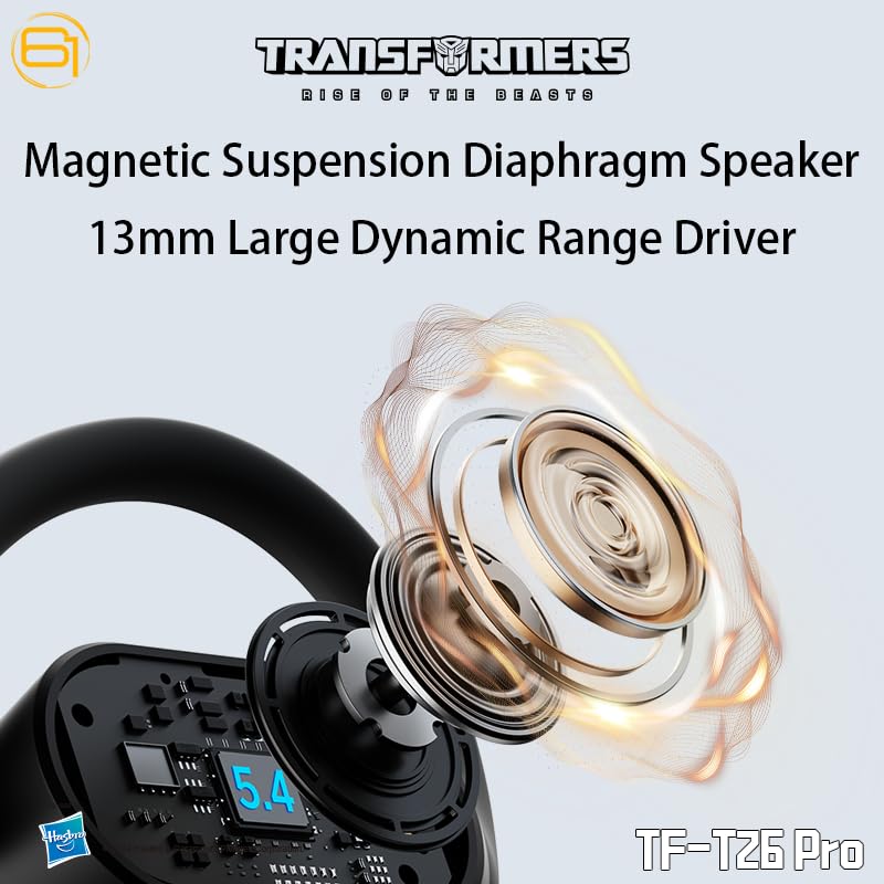 Transformers Earbuds T26 Pro, Bluetooth 5.4 Wireless Gaming Earbuds with Mic, Over Ear Earbuds with Earhooks, 65H Playtime, Deep Bass, IPX5 Waterproof (Bumblebee Yellow) - color: Bumblebee - Yellow