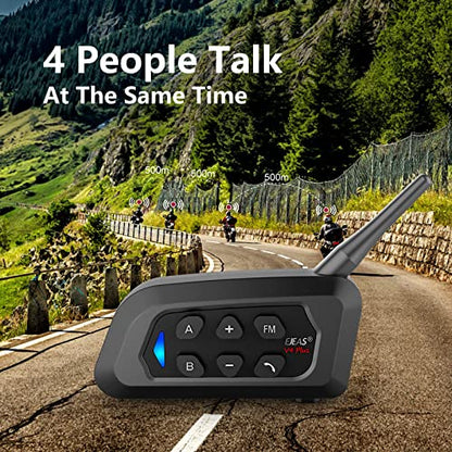 EJEAS V4 Plus Helmet Communication System, Motorcycle Bluetooth V5.1 Headset 1500m Helmet Intercom with Noise Reduction/3D Sound/FM Radio/Hands-Free, Ideal for 2 to 4 Riders Group Talking (1PC) - size: V4-1