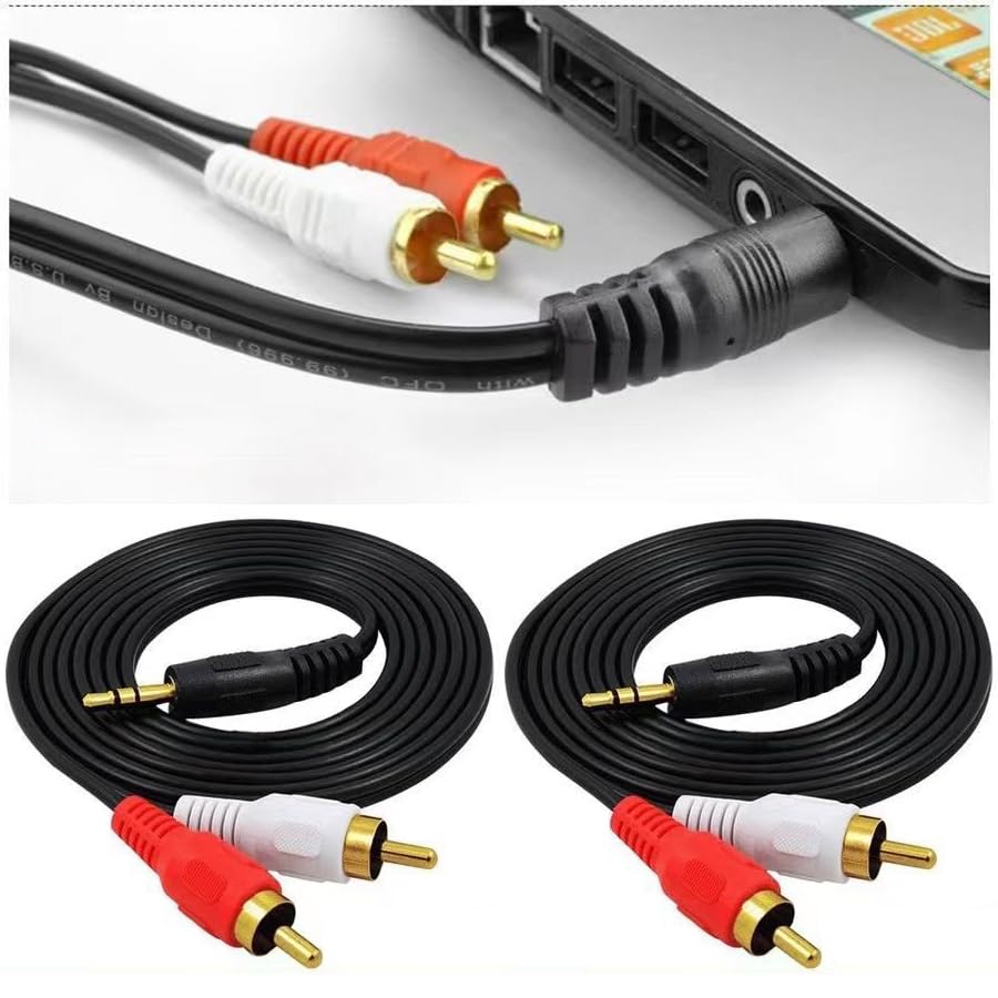 2 Pack Audio Cable 1/8'' 3.5mm TRS Male to 2 RCA Male Stereo Sound Cord for Computer Mp3 Phone Port to Connect Home Theater Audio System Amplifier Speaker 1.5 Meter