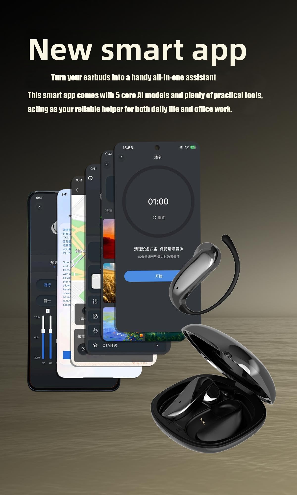 On-Ear Earbuds Lightweight Wireless Headphones Black - color: Black
