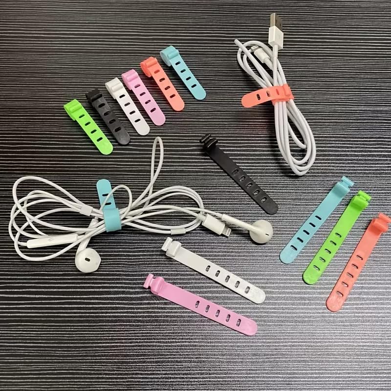 25PCS Reusable Silicone Cable Ties, 3.15'' Flexible Cord Organizer Straps with 5 Holes for Charging Cables, Earphones, USB Wires and Desk Cable Management