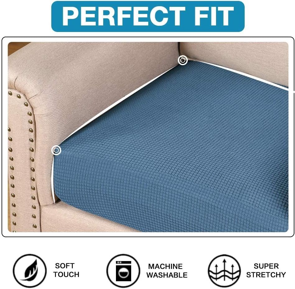 Flamingo P Super Stretch Couch Cushion Cover 1 Pack Individual Seat Slipcover with Elastic Bottom, Machine Washable Furniture Protector (1 Seat Cushion Cover, Dusty Blue) - color: Dusty Blue, size: 1 Seat Cushion Cover