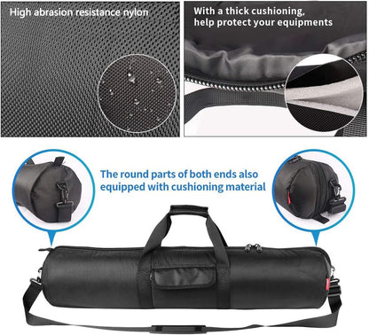 HEMMOTOP Tripod Bag All-Around Thick Padded Case Portable 25.6x7 in R06518 | Heavy Duty, Nylon, Hand-Held and Shoulder-Back, 2 Zippered Pockets, for Carrying Speaker Stand, Mic Stand, Telescope - size: 25.6" L x 7" D